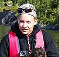 Jag med taxen p� havet i solsken